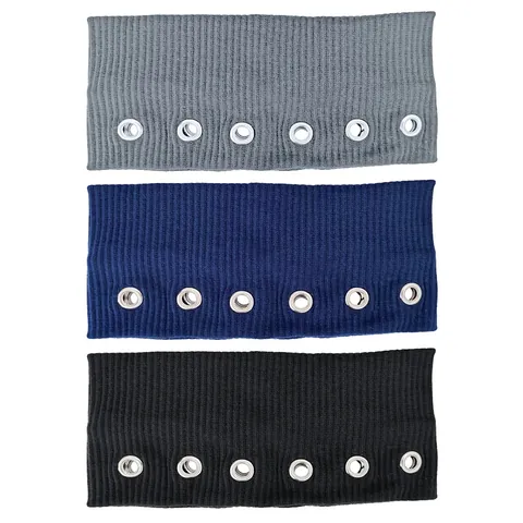 Punk Style Ribbed Knitted Hairband Unisex Metal Eyelet Decorative Headband Elastic Sports Hair Wrap Music Festival Headwear