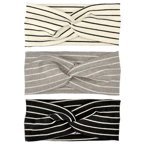 Bandeau Unisexe Rayé Tricot à Côtes Avec Nœud Torsadé Bandeau Élastique Accessoires de Cheveux Mode Sport pour Hommes Femmes