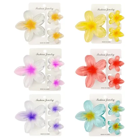 Grandes Et Petites Pinces à Cheveux Fleur de Plumeria Pour Femmes Pinces à Mâchoires en Résine Dégradée Hawaiian Egg Flower Accessoires de Cheveux de Plage d'Été