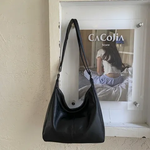 Bolso Tote Retro De Gran Capacidad Para Mujer Minimalista De Cuero PU Bolso De Hombro Hobo Casual Color Sólido Uso Diario