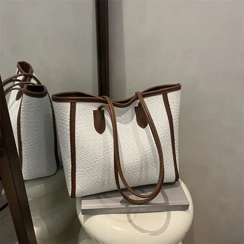 Damen Große Kapazität Gewebte Tragetasche PU Leder Textur Minimalistische Umhängetasche Büro Commute Handtasche Elegante Tasche