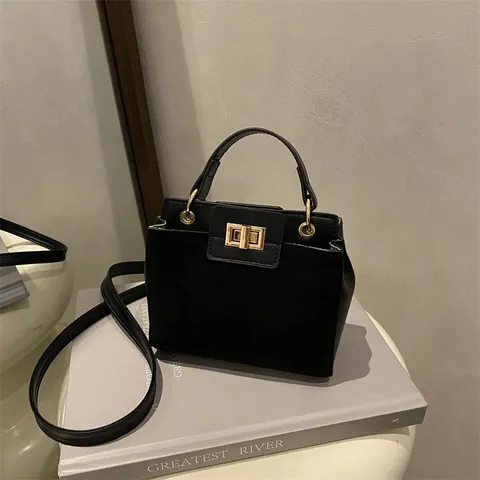 Bolso Bandolera Vintage para Mujer Patchwork Gamuza Cuero Sintético Cierre Giro Dorado Bolso Mano Moda Bolso Hombro Casual Cuadrado Mensajero