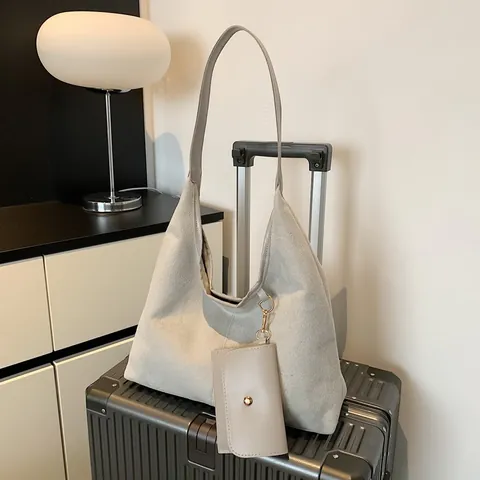 Damen Große Kapazität Wildleder Einkaufstasche Und Minibeutel Vintage Minimalistisch Schulter Hobo Tasche Für Den Alltag