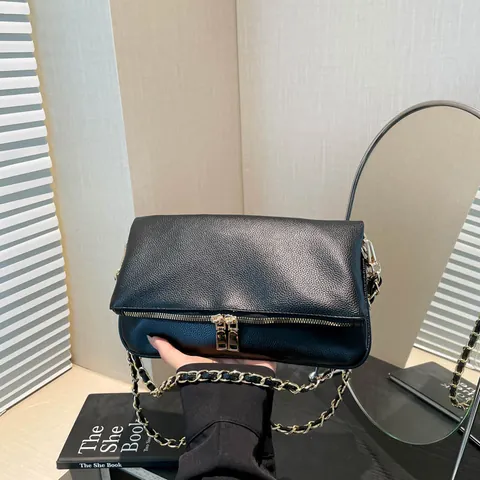 Women Fashion Litchi Pattern PU Leather Chain Shoulder Crossbody Bag Minimalist Small Square Purse With Double Zipper Decor