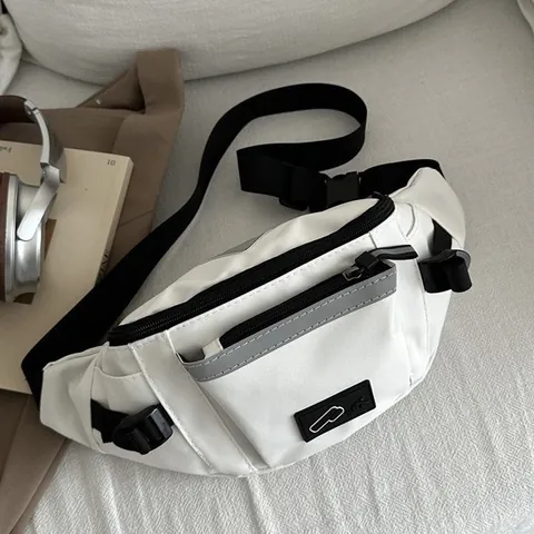 Sac de Poitrine pour Hommes Style Japonais Coréen en Tissu Composite Avec Bande Réfléchissante Sac Banane de Sport pour Cyclisme Quotidien Décontracté Étudiant