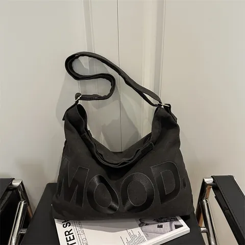 Dames Canvas Tote Tas Met Grote Capaciteit MOOD Letterprint Schouder Crossbody Tas Minimalistisch Dagelijks Handtas