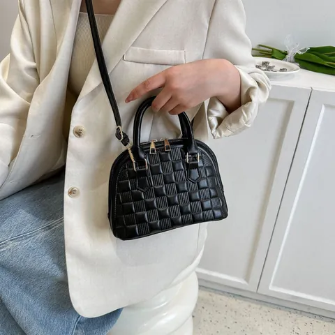 Borsa a Conchiglia Casual da Donna in Pelle PU con Griglia a Rilievo Borsa a Mano Moda Pendolare a Tracolla Regolabile