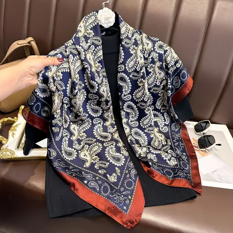 Women Fashion Satin Scarf Elegant Paisley Floral Geometric Print Square Scarf Silk Like Head Scarf Neck Scarf For Office