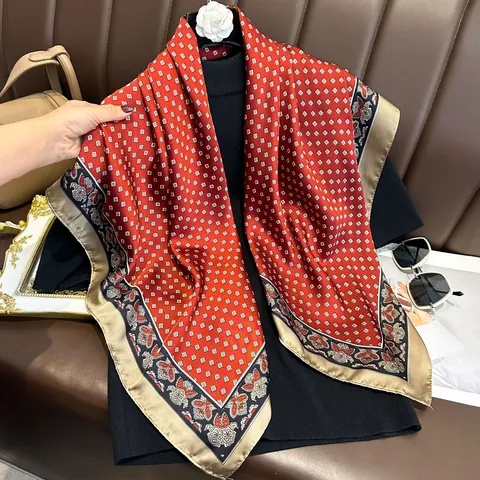 Women Fashion Satin Scarf Elegant Paisley Floral Geometric Print Square Scarf Silk Like Head Scarf Neck Scarf For Office