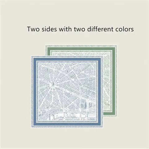 Vintage Paris City Map Print Satin Square Scarf For Women Double Sided Contrast Color Hand Rolled Edge Fashion Scarf Shawl Accessory