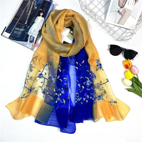 Elegant Women Silk Wool Scarf With Exquisite Floral Embroidery Fashionable Long Pashmina Shawl Wrap For Daily Party Wear
