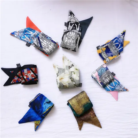 Women Satin Printed Narrow Scarf Twilly Elegant Architecture Floral Art Pattern Neck Scarf For Handbag Handle Hair Ribbon Headband Gift
