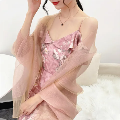 Eleganter Doppellagiger Organza Maulbeerseide Schal Für Damen Schimmernd Halbdurchsichtig Abendkleid Schultertuch Braut Hochzeit Wickeltuch