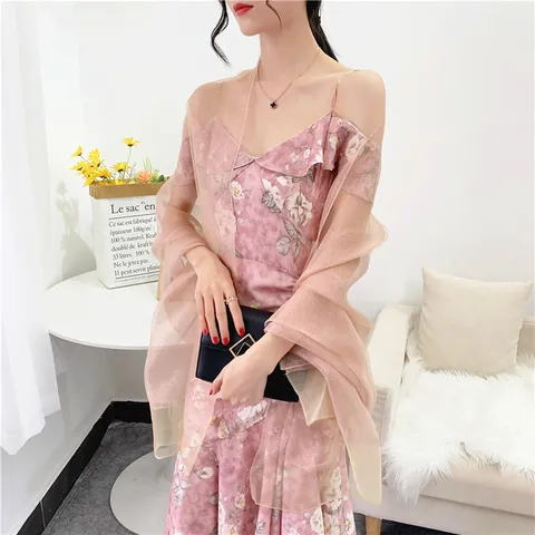 Eleganter Doppellagiger Organza Maulbeerseide Schal Für Damen Schimmernd Halbdurchsichtig Abendkleid Schultertuch Braut Hochzeit Wickeltuch