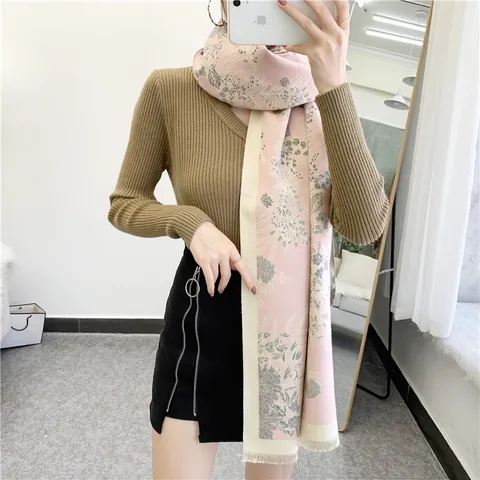 Elegant Floral Cashmere-like Scarf Women Winter Thick Warm Shawl Pashmina With Tassels Double-sided Print Wrap Fashion Lady Gift