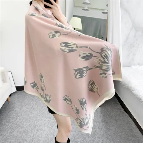 Damen Elegant Tulpe Floral Kaschmir Ähnlich Schal Dick Warm Herbst Winter Schultertuch Mit Quasten Pashmina Für Frauen