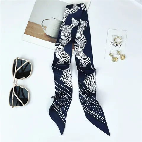 Women Zebra Print Satin Skinny Scarf Ribbon For Bag Handle Neck Scarf Fashion Animal Pattern Hair Tie Decorative Headband