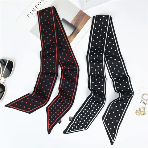 Fashion Polka Dot Satin Twilly Neckerchief For Women Elegant Long Skinny Scarf Hair Band Handbag Ribbon Decoration Accessory Gift