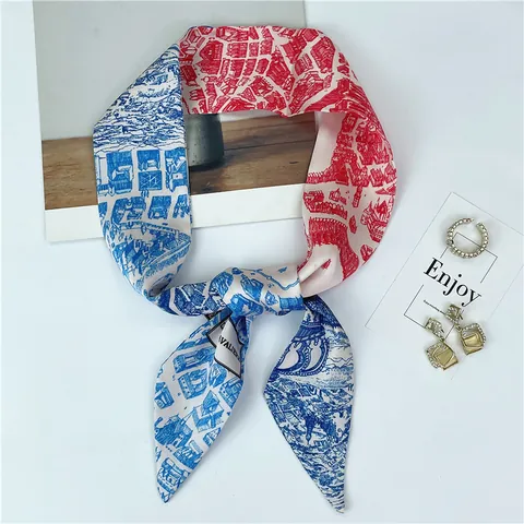 Pañuelo Estrecho de Satén con Estampado de Mapa de la Ciudad y Arquitectura Vintage para Mujer Corbata Diadema para Bolso