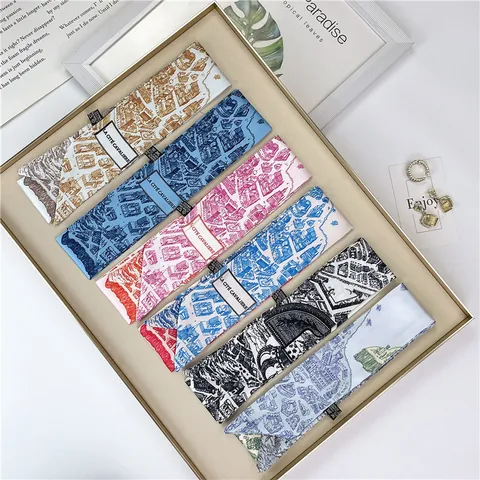 Pañuelo Estrecho de Satén con Estampado de Mapa de la Ciudad y Arquitectura Vintage para Mujer Corbata Diadema para Bolso