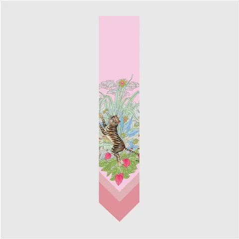 Women Satin Scarf Tiger Tropical Floral Pattern Narrow Thin Long Streamer Scarf For Hair Bag Handle Handle Wrap Decoration
