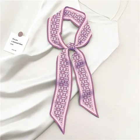Pañuelo Estrecho de Satén con Estampado de Cachemira Vintage para Mujer Doble Cara Banda para Pelo Decoración de Bolso