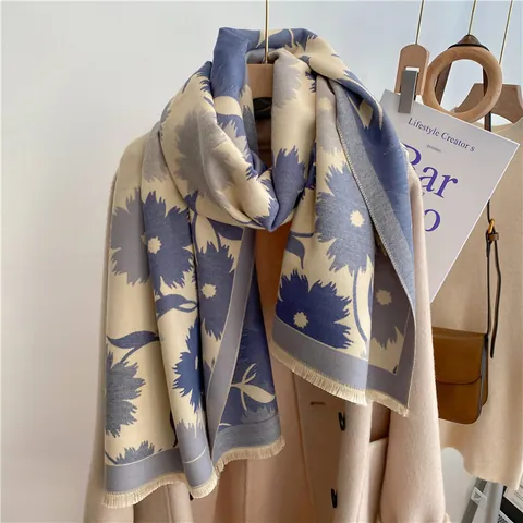 Sciarpa Invernale Spessa in Imitazione Cashmere Donna Uomo Vintage Stampa Floreale Girasole Scialle Doppia Faccia Con Nappine