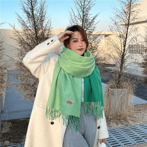 Bufanda Casual para Mujer Otoño Invierno Gruesa Cálida Bicolor Bloque de Color Imitación Cachemira Chal Borlas Etiqueta Moda