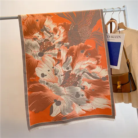 Vintage Floral Κασκόλ από Απομίμηση Κασμίρ για Γυναίκες Ζεστό Χειμερινό Εσάρπα με Καλλιτεχνικό Σχέδιο και Φούντες Pashmina