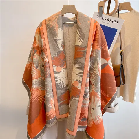 Vintage Floral Κασκόλ από Απομίμηση Κασμίρ για Γυναίκες Ζεστό Χειμερινό Εσάρπα με Καλλιτεχνικό Σχέδιο και Φούντες Pashmina