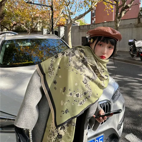 Women's Vintage Floral Imitation Cashmere Scarf Thick Warm Long Shawl Wrap With Tassels For Winter Fall AC Office Elegant Scarf