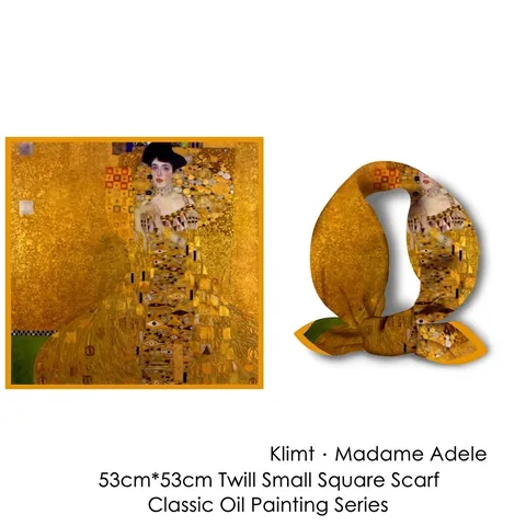 Pañuelo Cuadrado Artístico Estampado Pintura al Óleo Satén Tono Dorado Pañuelo Decorativo Elegante de Satén Suave para Mujer