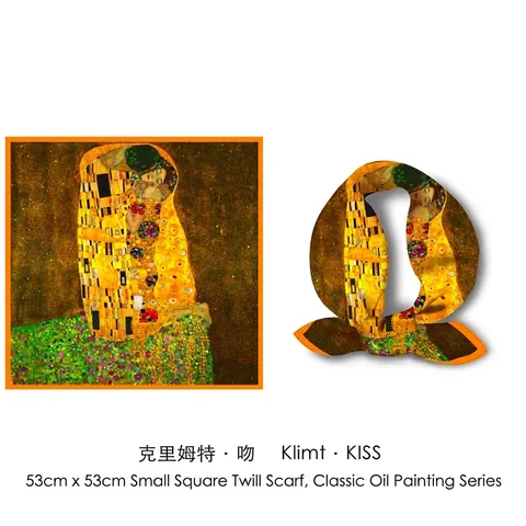Foulard Quadrato in Raso Artistico Vintage Donna Gustav Klimt Il Bacio Stampa Fascia Capelli Foulard Elegante Decorativo