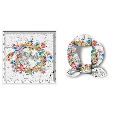 Foulard Quadrato in Satin con Mappa Stellare dello Zodiaco per Donna Stampa Floreale Luna Sole Celeste Collo Testa Fascia Accessorio Borsa