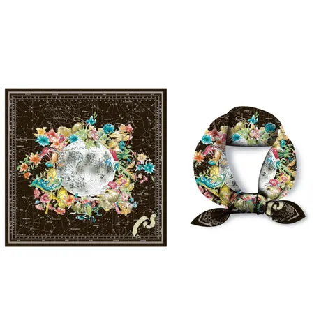 Foulard Quadrato in Satin con Mappa Stellare dello Zodiaco per Donna Stampa Floreale Luna Sole Celeste Collo Testa Fascia Accessorio Borsa