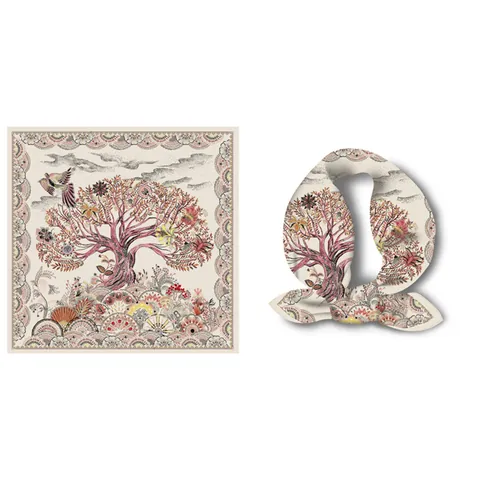 Foulard Carré en Satin Vintage pour Femmes Soie Comme Imprimé Foulard de Cou Arbre de Vie Floral Cheval Chaîne Écharpe