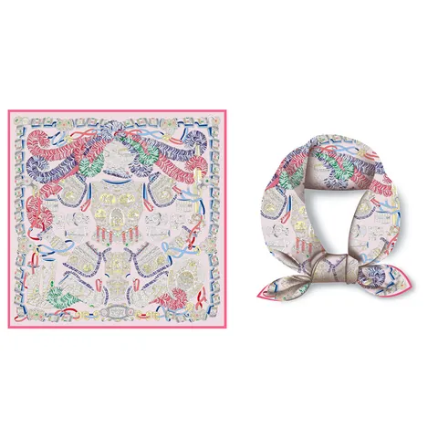 Pañuelo Cuadrado de Satén con Estampado Étnico Vintage para Mujer Pañuelo de Moda con Patrón de Armadura Medieval Cinta de Pelo