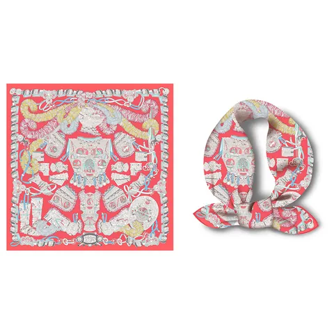 Pañuelo Cuadrado de Satén con Estampado Étnico Vintage para Mujer Pañuelo de Moda con Patrón de Armadura Medieval Cinta de Pelo