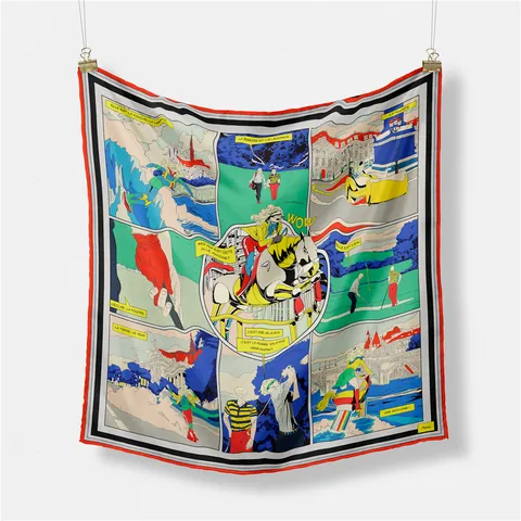 Pañuelo Cuadrado de Satén para Mujer con Estampado de Cómic Vintage Francés Elegante Pañuelo Deportivo Tema París Moda