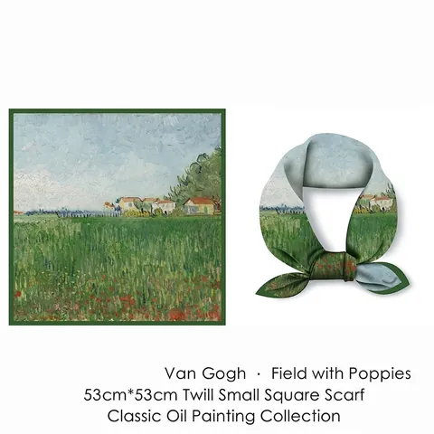 Elegante Pañuelo Cuadrado de Satén Estilo Francés Pintura al Óleo Van Gogh Jardín Verde para Mujer Bufanda de Cuello Vintage