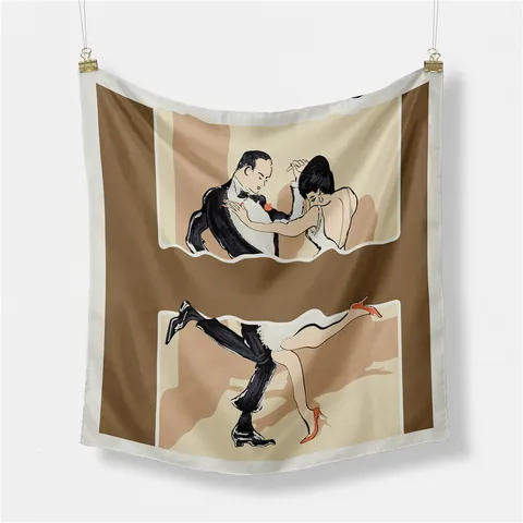 Retro Dans Print Satijn Vierkante Sjaal Voor Vrouwen Zijdegevoel Halsdoek Mode Artistieke Illustratie Patroon Accessoire Cadeau