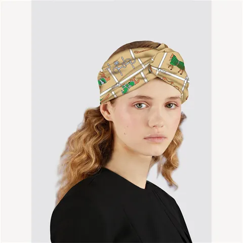 Diadema con Nudo de Satén y Estampado Ecuestre Vintage para Mujer Moda Elástica Efecto Seda Accesorios para el Cabello