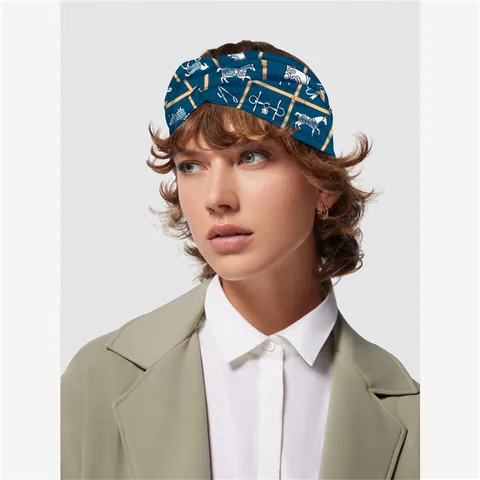 Diadema con Nudo de Satén y Estampado Ecuestre Vintage para Mujer Moda Elástica Efecto Seda Accesorios para el Cabello