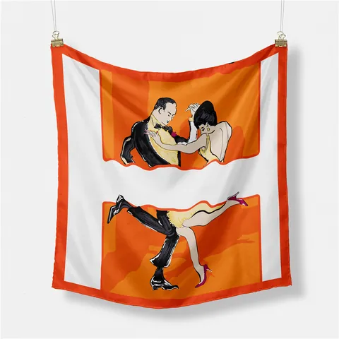 Retro Dans Print Satijn Vierkante Sjaal Voor Vrouwen Zijdegevoel Halsdoek Mode Artistieke Illustratie Patroon Accessoire Cadeau