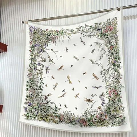 Foulard Quadrato in Raso con Stampa Floreale Libellula Vintage per Donna Elegante Scialle Avvolgente per Vacanze Quotidiano