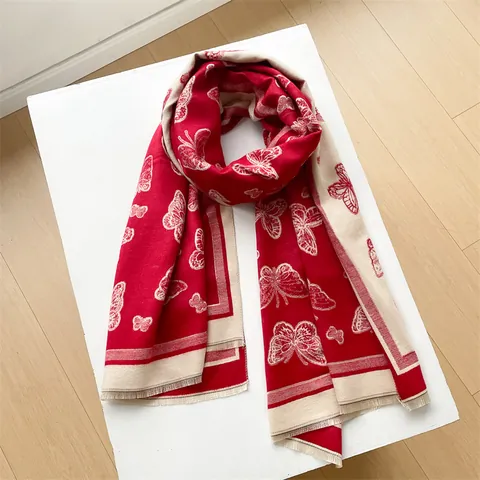 Winter Warmer Schal Mit Schmetterlingsdruck Für Damen Doppelseitiger Fransen Langer Schal Pashmina Kaschmirähnliche Dicke Weiche Wickel