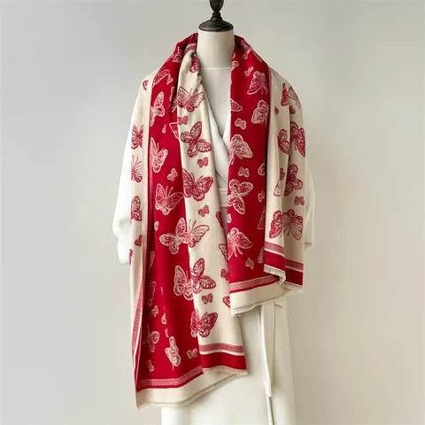 Winter Warmer Schal Mit Schmetterlingsdruck Für Damen Doppelseitiger Fransen Langer Schal Pashmina Kaschmirähnliche Dicke Weiche Wickel
