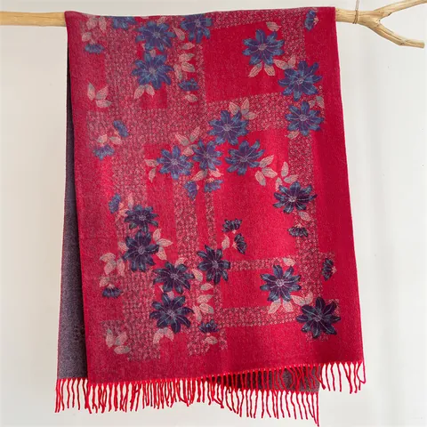 Vintage Blumen Kaschmir-Imitat Schal Für Damen Winter Warm Quaste Jacquard Große Stola Dicke Schals Eleganter Halswärmer
