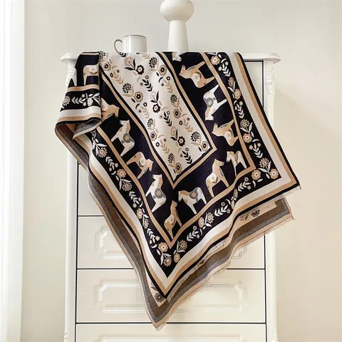 Dames Retro Dala Paard Bloemenprint Sjaal Dik Warm Kasjmierachtig Polyester Katoenmix Grote Omslagdoek Franjes Wrap Voor De Winter