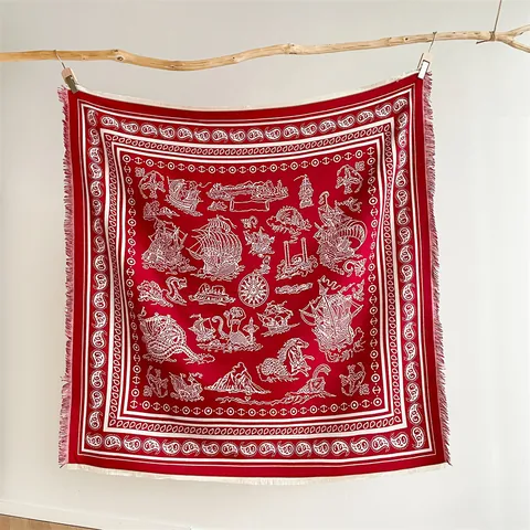 Damen Retro Paisley Nautik Druck Quadratischer Schal Schultertuch Dick Warm Kaschmir-Imitat Wickeltuch Mit Quasten Böhmisches Kap